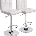 Leopard Bar Stools, Modern PU Leather Adjustable Swivel Bar Stool with Back, Set of 2 (White)