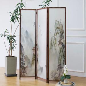 Furnnylane 3 Panel Room Divider Screen,Double Faced Room Divider Folding Wall Divider for Room Separation,Mountains and Waters Landscape,67" H x 47.2" W