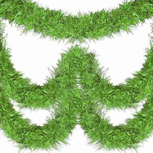50 Feet Christmas Foil Fringe Garland Metallic Tassle Banner Wall Hanging Tinsel Streamers Backdrop for Parade Floats, Thanksgiving, Birthday, Halloween Party Decorations(2" x 50', Light Green)