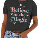 Magical Crop T Shirt for Women Magic Kingdom Shirt Family Vacation Tshirt Cute Castle Graphic Short Sleeve Tees XXL