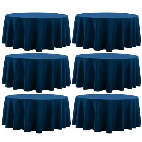 Aocoz Round Tablecloth 120 Inch Tablecloth 2 Pack Navy Blue Table Cloths Washable Decorative Linen Polyester TableClothes Cover for Dining Table Banquets Buffet Parties and Wedding
