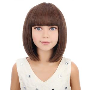 Kids Short Brown Bob Wig Child Girls Chocolate Brown Bob wig with Bangs Cosplay Party Synthetic Wig Rose Net Daily Wear Wig