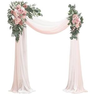 Floroom Arch Flowers with Drapes Kit (Pack of 4) - 2pcs Artificial Dusty Rose & Blush Floral Swag Arrangement with 2pcs Draping Fabric for Wedding Ceremony Arbor and Reception Backdrop Decoration