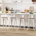 WENTMENT Metal Bar Stools Set of 4 Counter Height Stools Barstools with Removable Back 24" Kitchen Bar Stools with Wooden Seat, White