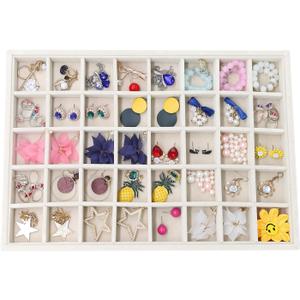 Stratalife Earring Organizer Stackable Jewelry Tray Removable Display Tray Organizer for Jewelry Necklace Earring Drawer Inserts 40 Grid Beige