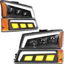 AUTOSAVER88 Headlight Assembly Compatible with 03-06 Chevy Avalanche Silverado 1500 1500HD 2500 2500HD 3500/07 Silverado Classic Headlamp w/LED DRL Turn Signal High/Low Sealed Beam Side Marker Light (Black Housing)