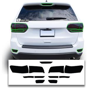 BOGAR TECH DESIGNS Tinted Taillight Third Brake Rear Bumper Reflector Light Overlay Tint Compatible with Jeep Grand Cherokee 2014-2021, Dark (FULL REAR KIT)