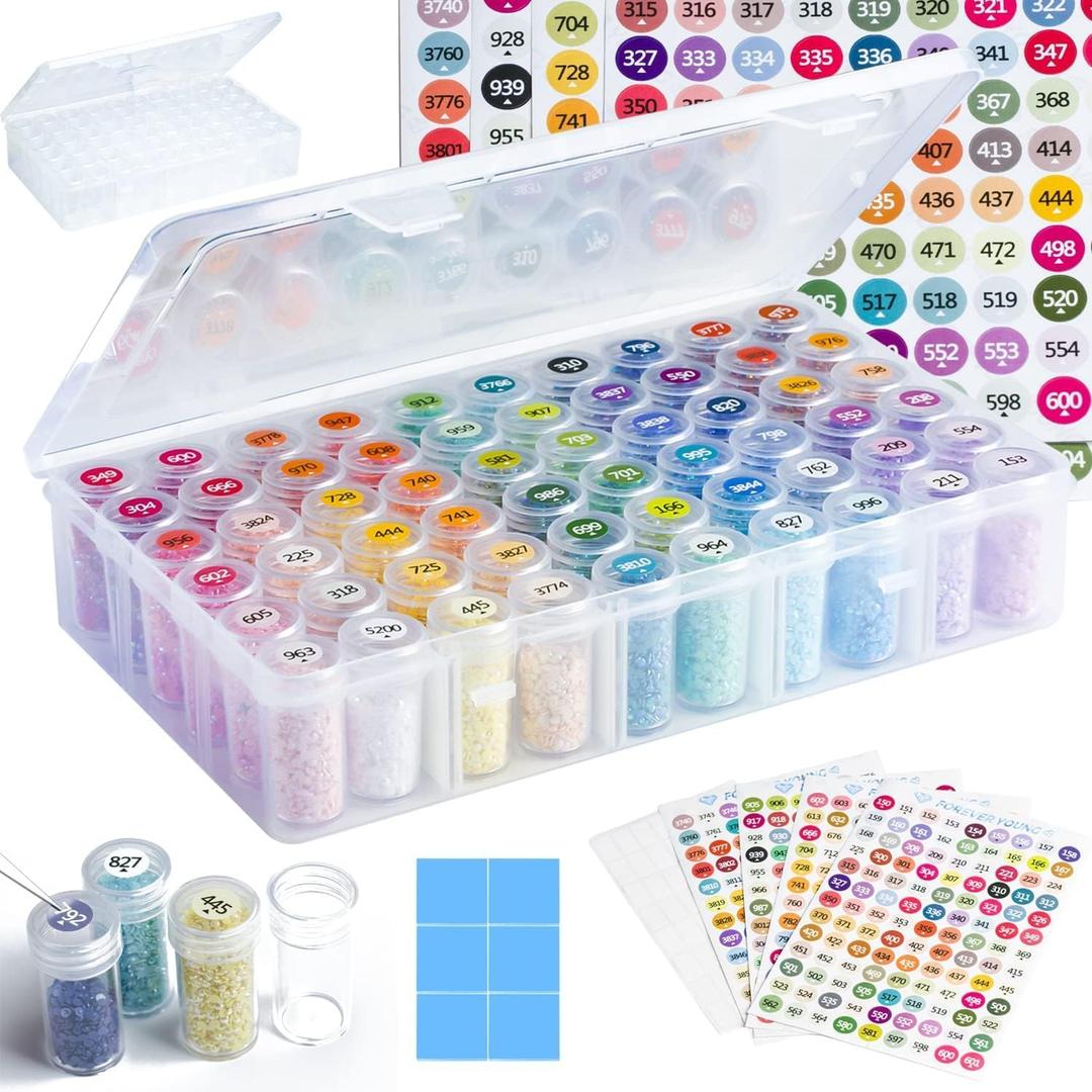 Diamond Painting Storage Containers, 1 Pack 60 Grids Bead Organizer and Diamond Painting Labels, Bead Organizers and Storage for Diamond Art Accessories, Diamond Bead Storage, Diamond Art Storage