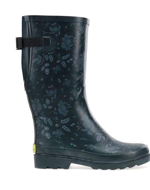 Women's Feminine Floral Wide Calf Rain Bot - Slate  Size 8