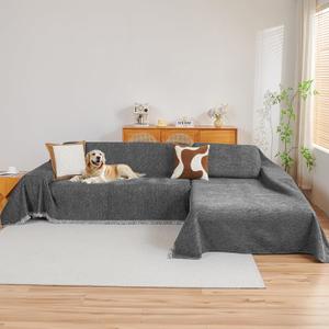 MYSKY HOME Couch Cover for Sectional Sofa, 2 Pieces Couch Covers for L Shape Sofa Cover, Furniture Protector for Pets, Kids, Sofa Slipcover for 2-3 Cushion Couch (71"x118"+71"x118", Dark Grey)