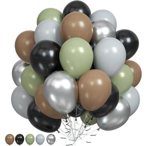 Green Black Grey Balloons, 50Pcs 12 Inches Sage Green Brown Metallic Silver Balloons for Boy Girl Birthday Party Decorations Baby Shower Graduation Party Supplies