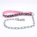 Leather Sharp Spiked Studded Dog Collars, Harnesses & Chain Leashes 3Pcs Matching Set for Medium & Large Dog Pit Bull,Mastiff, Boxer, Bull Terrier (XL, Pink Leopard)