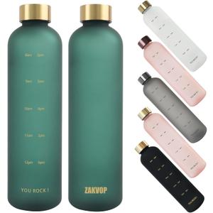 32oz Water Bottles with Times to Drink, Motivational Water Bottle with Time Marker, BPA Free Reusable Water Bottle with Hydrating Reminder for Gym Fitness Workout Travel (Green)