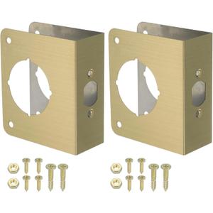PATIKIL Door Reinforcement Plate, 2 Set Doors Reinforce Repair for 1-3/4" Thick Door 4-1/2" Size Door Knob Lock Latch Deadbolt Cover Plate Home Security, Gold