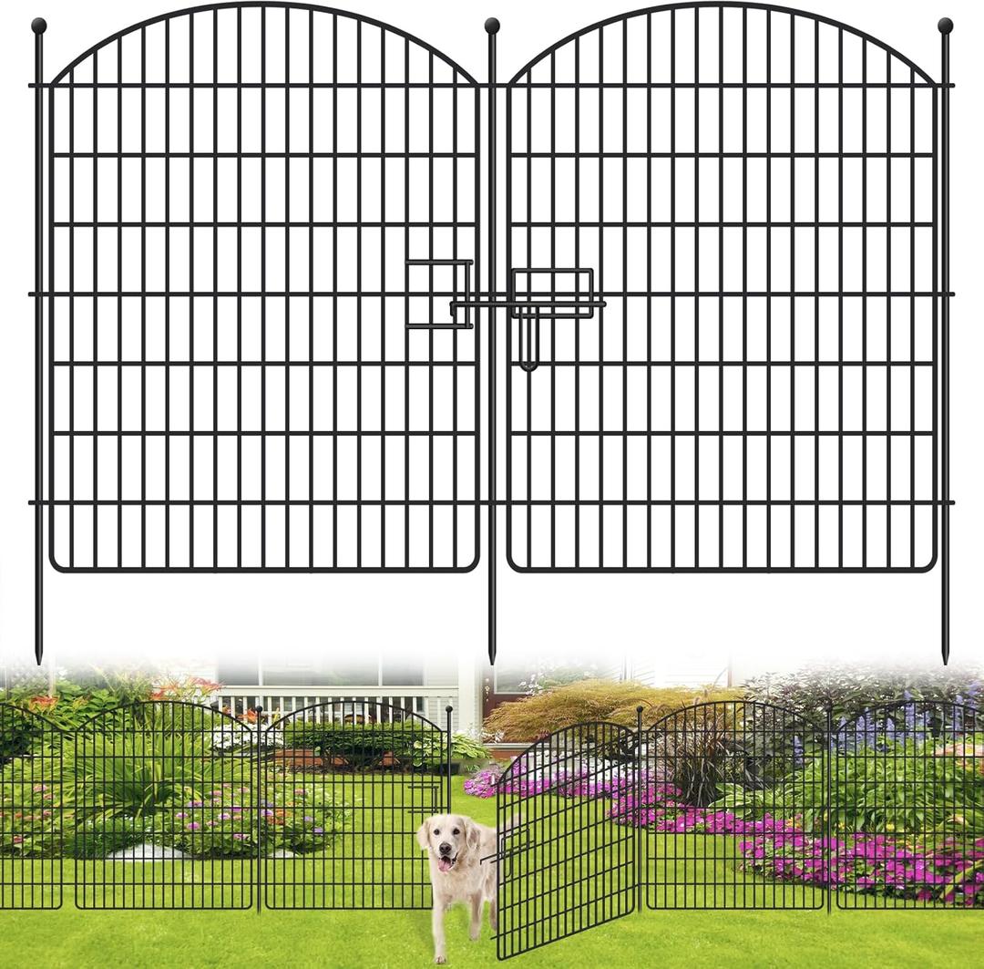10 Panels No Dig Garden Fence with Gate, 42in x 24.2ft Decorative Dog Fence Outdoor for Yard, Tall Animal Barrier Rustproof Metal Wire Garden Edging Border, Temporary Fencing for Outdoor, Patio