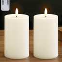 Gmnee 3"x4" Outdoor Waterproof Flameless Candles with Remote and Timers, LED Candles, Battery Operated Candles, Electric Fake Pillar Candles for Patio, Porch, and Lanterns Decor (White, Plastic), Set of 2