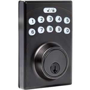 Amazon Basics Electronic Keypad Deadbolt Door Lock with Touch-Control Keyless Entry, Keyed Entry Option, Contemporary, Oil Bronze, 1-Pack
