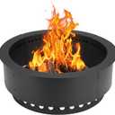 BPS Metal Fire Pit Ring, 37 Inch Outer/30 Inch Inner Smokeless Double-Layer Outdoor Firepit Insert for Backyard Wood Burning, Campfire