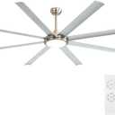 WINGBO 72 Inch Industrial Ceiling Fan with Light and Remote, 8 Aluminum Blades Ceiling Fan, 3CCT, 6-Speed Reversible Noiseless DC Motor for Kitchen Bedroom Living Room, Nickel and Silver
