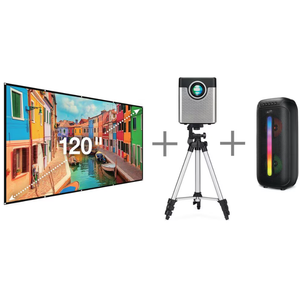 iLive Cinema Pop Up Movie Kit, Projector, Projection Screen, Bluetooth Speaker, Tripod Bundle iLive Cinema Pop Up Movie Kit, Projector, Projection Screen, Bluetooth Speaker, Tripod Bundle