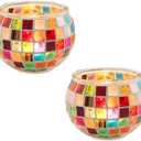 Mosaic Candle Holder Set, 2pcs Handcrafted Glass Candle Holders Decorative Centerpiece for Home Decor - Versatile Tabletop Decor for Weddings, Birthdays & Holidays (Mosaic)