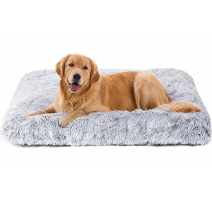 FCheng Plush Square Dog Mat, Cat Mat, Easy Wash, Non-Slip, Super Soft Deep Sleep Pet Bed, Suitable for Large. (Gray, Large)