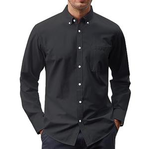 J.VER Mens Cotton Oxford Shirts Long Sleeve Button Collar Shirt Solid Regular Fit Dress Shirts with Pocket Blakc 5X-Large