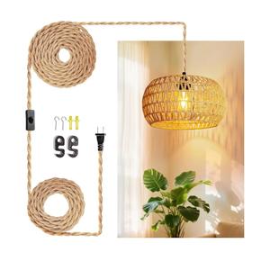 Hanging Lamps Rattan Pendant Light Hanging Lights 16.4ft Plug in Cord Pendant Light Fixture Plug Into Wall Outlet Pendant Lighting with On Off Switch for Bedroom Living