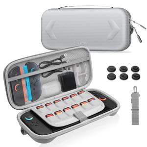 NEWDERY Carrying Case for Nintendo Switch 2, Portable Large Capacity Hard Shell with Adjustable Shoulder Strap for Switch 2 Travel Case with 12 Game Card Slots 6 Thumb Grip Caps - Grey