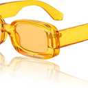 Trendy Rectangle Sunglasses for Women Men Fashion Chunky Thick Rectangular Sun Glasses (Yellow)