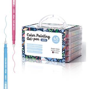 Acrylic Gel Pens for Coloring, 45 Pack Colored Gel Pens for Black Paper & White Paper, 0.6mm Fine Point Colorful Pens for Adult Drawing, Journaling, Note Taking, Doodling, Art Supplies