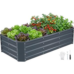 INNO STAGE 421ft Galvanized Raised Garden Bed Kit, Galvanized Planter Raised Garden Boxes Outdoor, Large Metal Raised Garden Beds for Vegetables, Flowers, Herbs, and Succulents, Grey