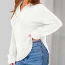PRETTYGARDEN Women's Fall Quarter Zip Pullover Sweaters 2026 Dressy Casual Long Sleeve V Neck Collared Knit Jumper Tops (White, XL)