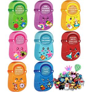 Valentines Day Cards for Kids School Classroom, 48 pcs Valentine's Cards with 96 Shoe Charms for kids boys girls,Valentine Exchange Gift Party Favors