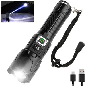Flashlight Rechargeable USB-C, Flashlights High Lumens3 Light Modes, Digital Battery Display Tactical Flashlight, P65 Waterproof LED Flash Light for Camping, Hiking, Emergencies (H06)