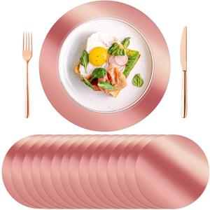 50PCS Round Rose Gold Placemats, 13" Disposable Paper Placemats for Dining Table, Mirrored Rose Gold Charger Place Mat for Kitchen Banquet Table Setting Wedding Birthday Dinner Party Decor
