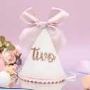 Birthday Hat With Bow - Sweet Birthday Decorations,Glitter Number Cone Hat Photo Prop,Princess Bow Hat,Cake Smash.
