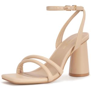 Women's Block High Heels Square Toe Heeled Sandals Ankle Strap Shoes
 Size 7