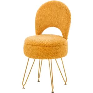 Storage Ottoman Vanity Stool Chair with Folding Back Teddy Velvet Makeup Chair Multifunctional Upholstered Footstool,4 Metal Legs with Anti-Slip Feet for Bedroom Living Room Entryway