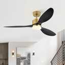 52" Ceiling Fans with Lights and Remote, Quiet DC Motor, 3 Reversible Blades, Modern Gold and Black Ceiling Fan with 3-Color LED Light Fandelier for Bedroom Living Room