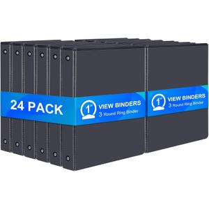 ViVin 1 Inch Binders 3 Ring, Sturdy 3 Ring Binder, 24 Pack Bulk, Black