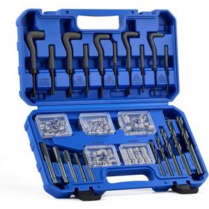 Orion Motor Tech 172pc Thread Repair Kit, SAE Helicoil Repair Kit with HSS Drill Bits Taps Inserts Breakoff Installation Tools, Auto Rethreading Restorer Tool Kit in 1/4" 5/16" 3/8" 7/16" 1/2"