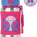 Skip Hop Toddler Sippy Cup - Zoo Stainless Steel Straw Bottle, Butterfly, 3.50" x 3.50" x 6.00"