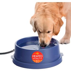 K&H Pet Products Thermal-Bowl Heated Water Bowl for Cats & Dogs Outside, Safety Listed Outdoor Heated Dog Dish for Pets, Automatic No Freeze, Anti Chew Cord - 96 Ounces Blue 25W