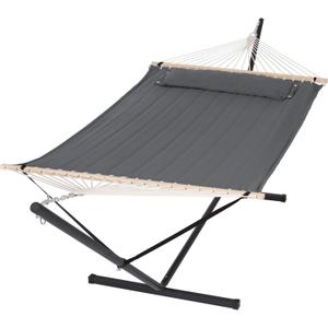 SUNCREAT 2 Person Hammock with Stand, Heavy Duty Portable Hammocks, 475 lbs Capacity, Dark Grey