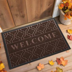 Yimobra Fall Door Mat Outdoor Indoor 29.5x17, All-Weather Waterproof Front Door Mat Outside Entrance, Non-Slip Low Profile Porch Patio Doormat, Brown