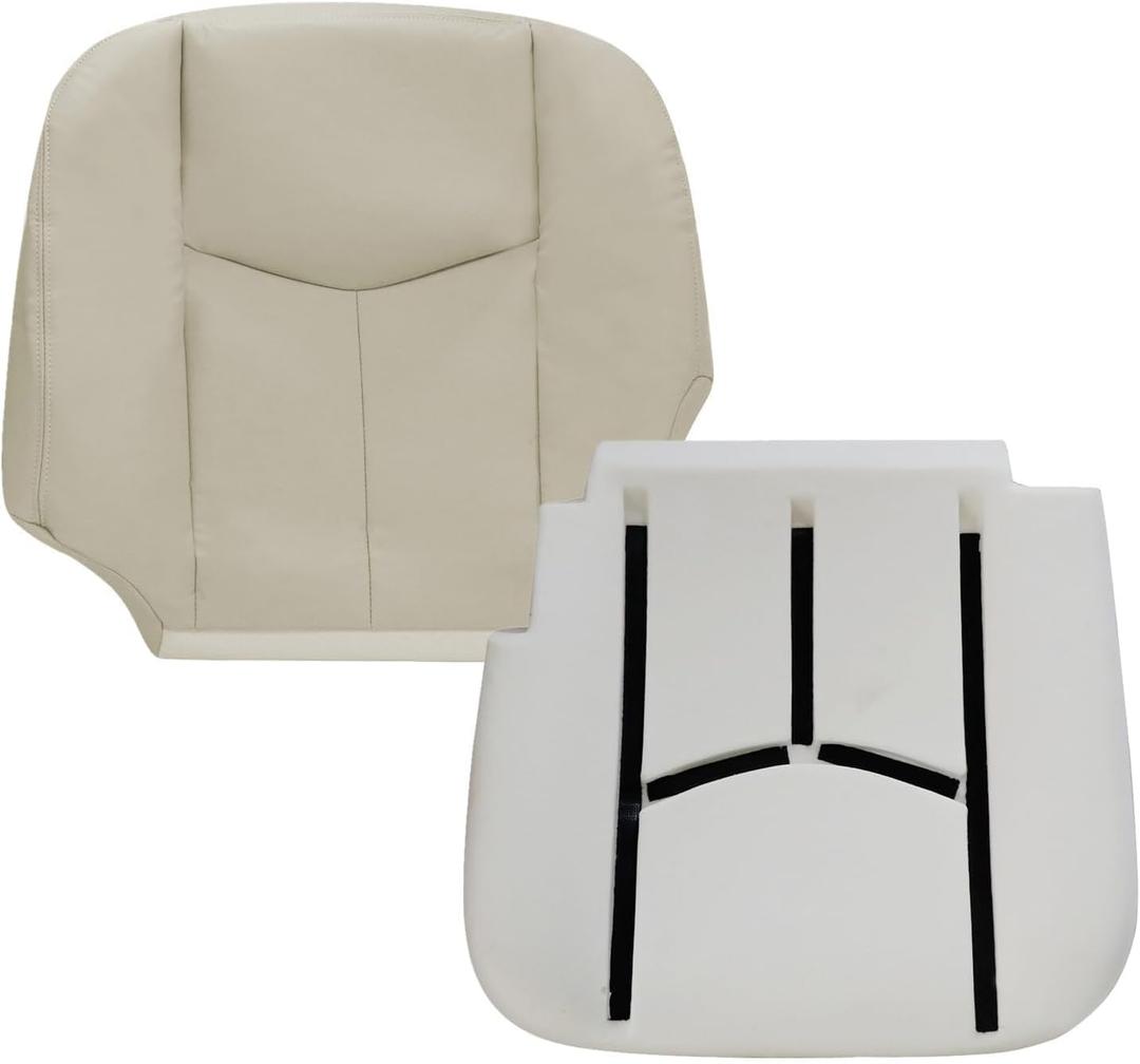Driver Side Bottom Leather Seat Cover & Foam Cushion Light Neutral Tan 522 or 52i Compatible with Chevy Avalanche Tahoe Suburban GMC Yukon XL 2003 2004 2005 2006