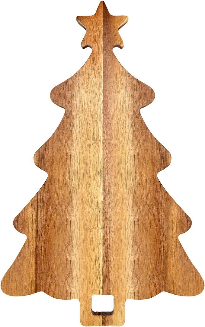 16.5" Wooden Christmas Tree Charcuterie Boards Acacia Wood Cutting Board with Handle Christmas Kitchen Decor Gifts Xmas Serving Cheese Board Festive Decorative Food Tray Holiday Xmas Tree Platters