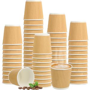 200 Pcs 4oz Paper Espresso Cups Ripple Wall Hot Cups For Coffee Disposable Coffee Cup Paper Hot/Cold Drinking Cups for Party, Picnic, Travel and Events (Kraft Paper Color)