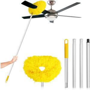 Ceiling Fan Cleaner Duster High Ceiling Extended Fan Blade Cleaner from 13 to 50 Inch Reusable Microfiber Ceiling Fan Duster with Extension Handle for Furniture Bookshelves Wall Door (Yellow)